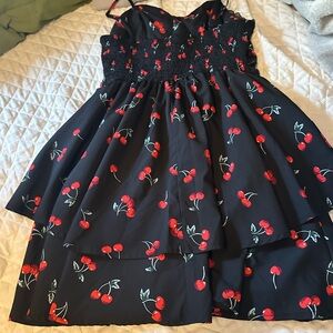 Cherry Print Black Mini Dress